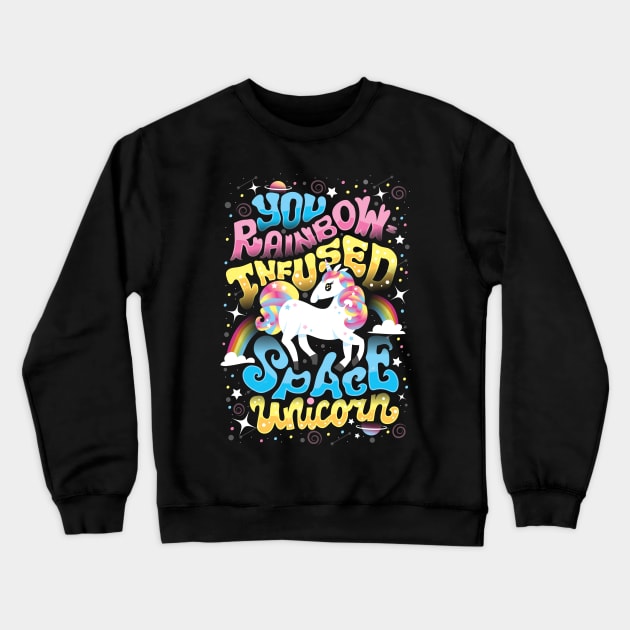 Rainbow-infused Space Unicorn Crewneck Sweatshirt by risarodil